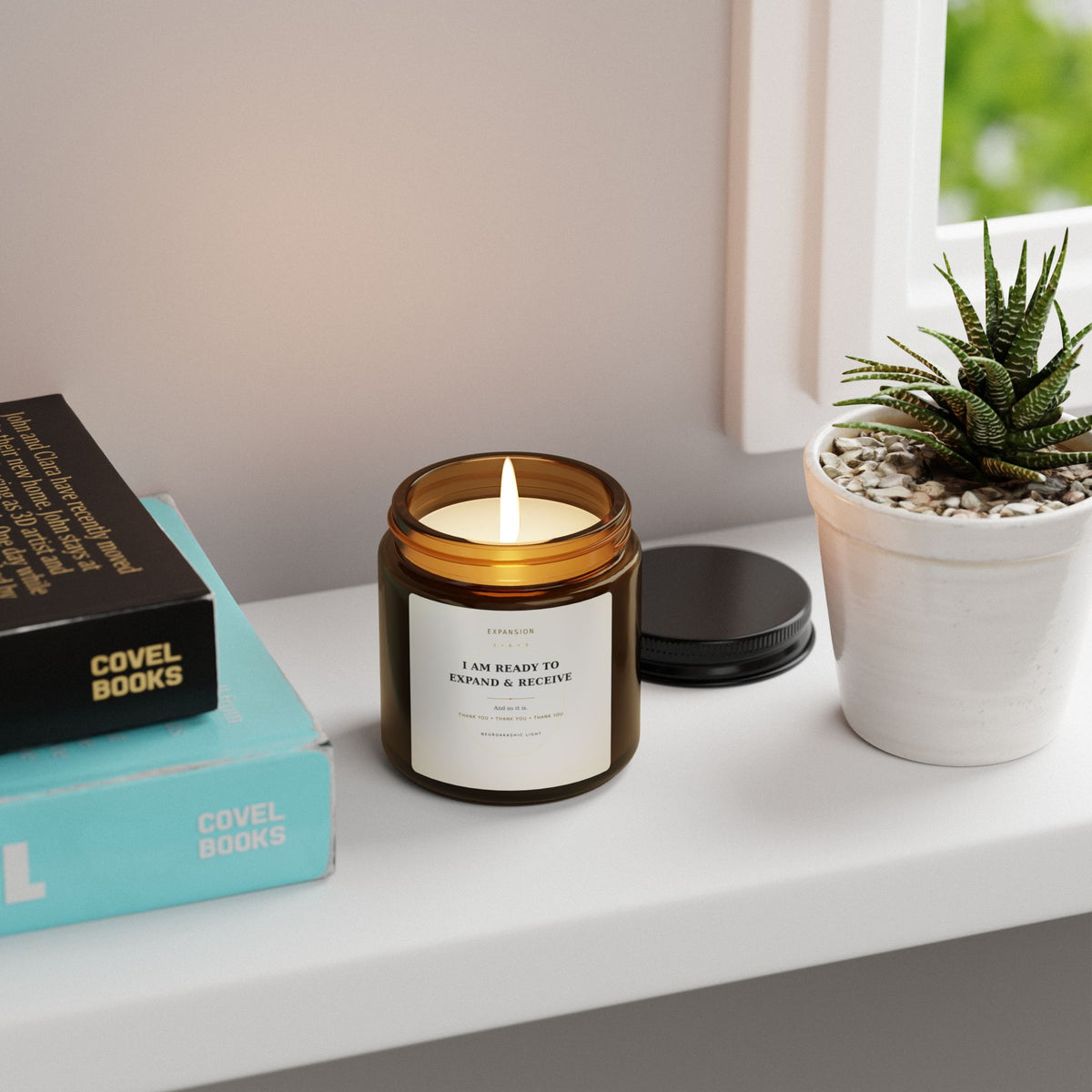 Soy Candle — "I Am Ready to Expand & Receive" Amber Jar (Scented)